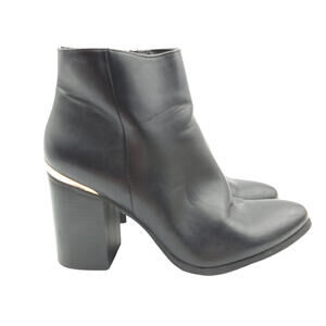 Forever 21‎ Ankle Boot Womens Size 8 Booties Black Gold Block Heels Side Zip